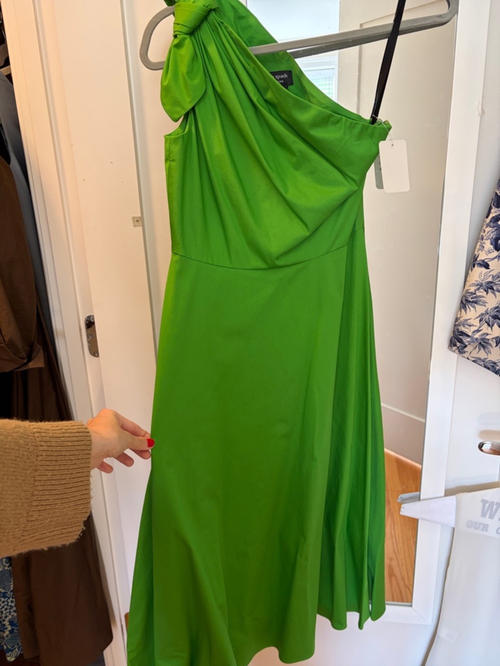 kate spade One-Shoulder Poplin Dress in Bright Green - Size 2 - Picture 2 of 5